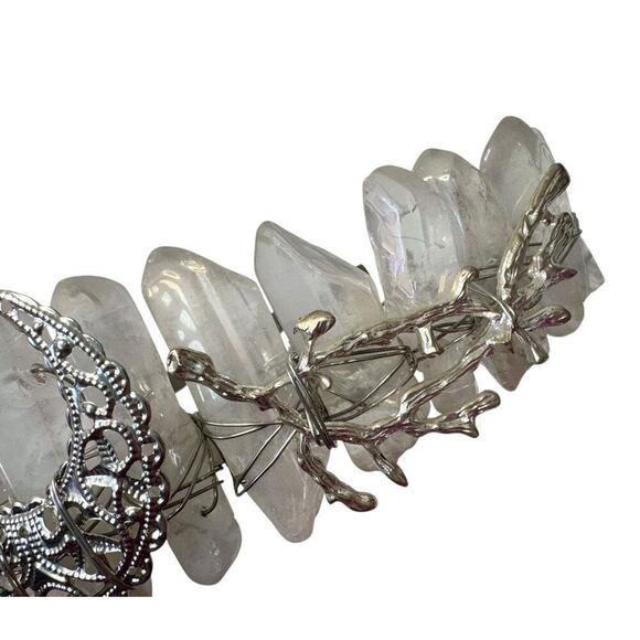 Aura Natural Raw Clear Quartz Angel Crystal Goddess Tiara Crown Wrapped Silver main image 14